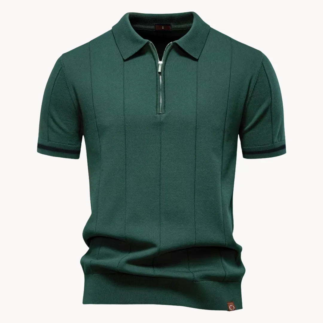 Men's Ribbed Zip Neck Polo Shirt
