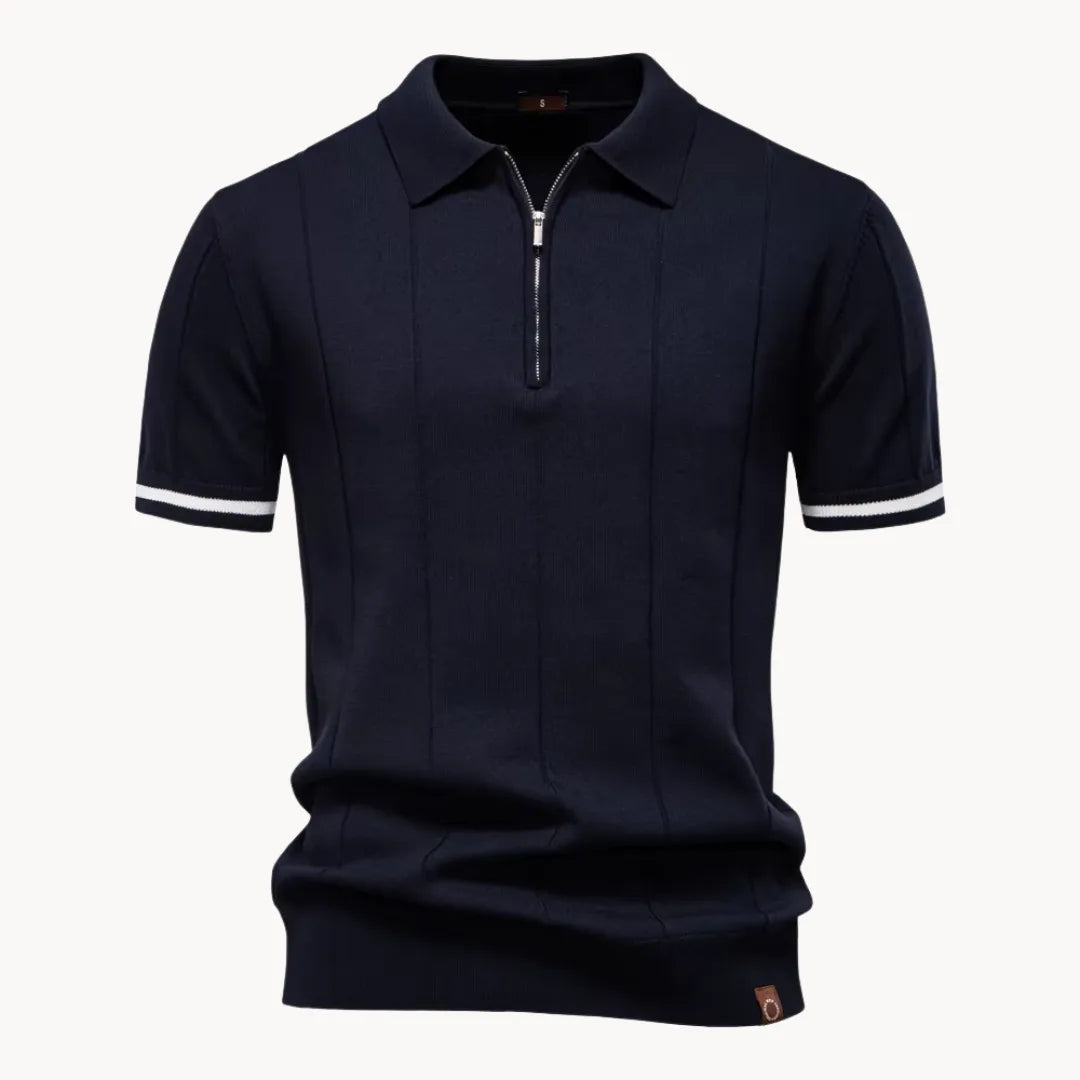 Men's Ribbed Zip Neck Polo Shirt