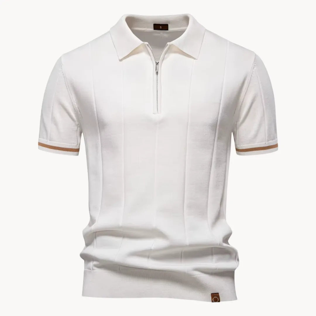 Men's Ribbed Zip Neck Polo Shirt