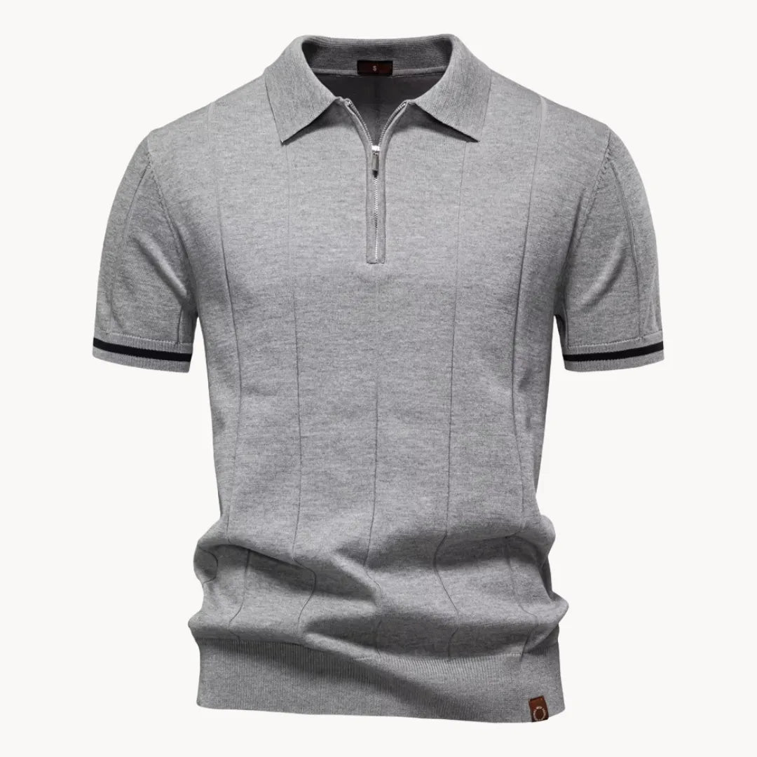 Men's Ribbed Zip Neck Polo Shirt