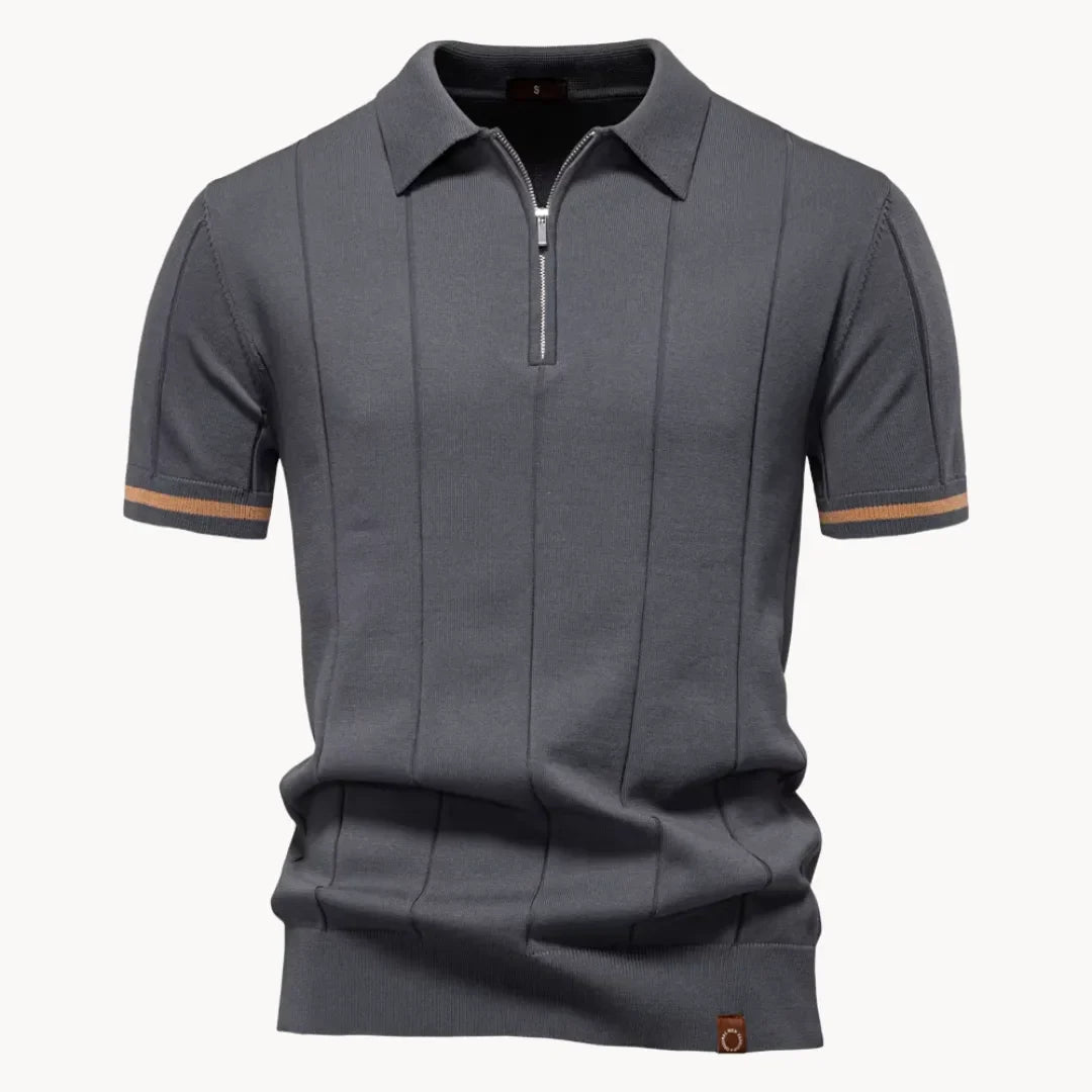 Men's Ribbed Zip Neck Polo Shirt