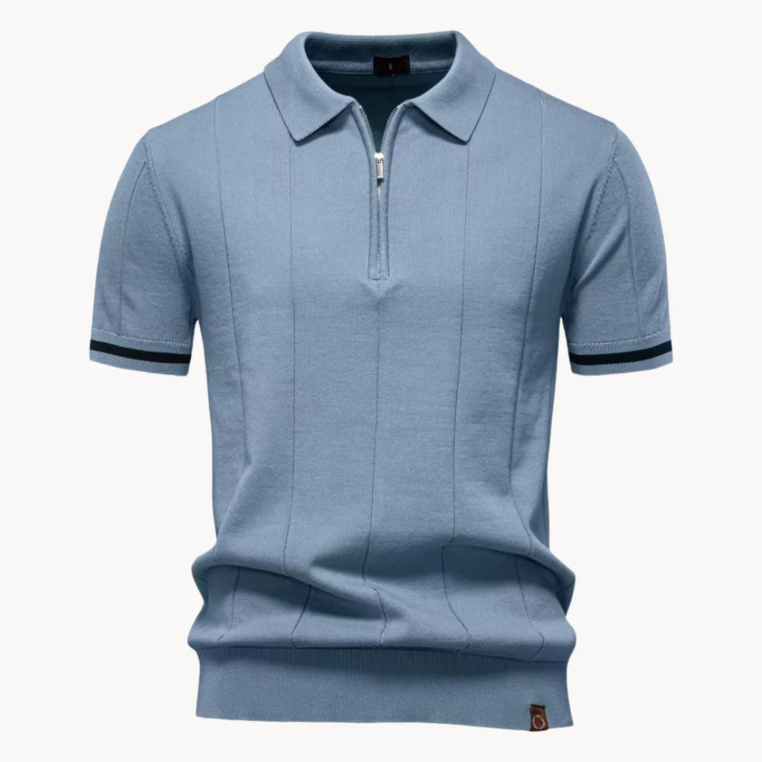 Men's Ribbed Zip Neck Polo Shirt