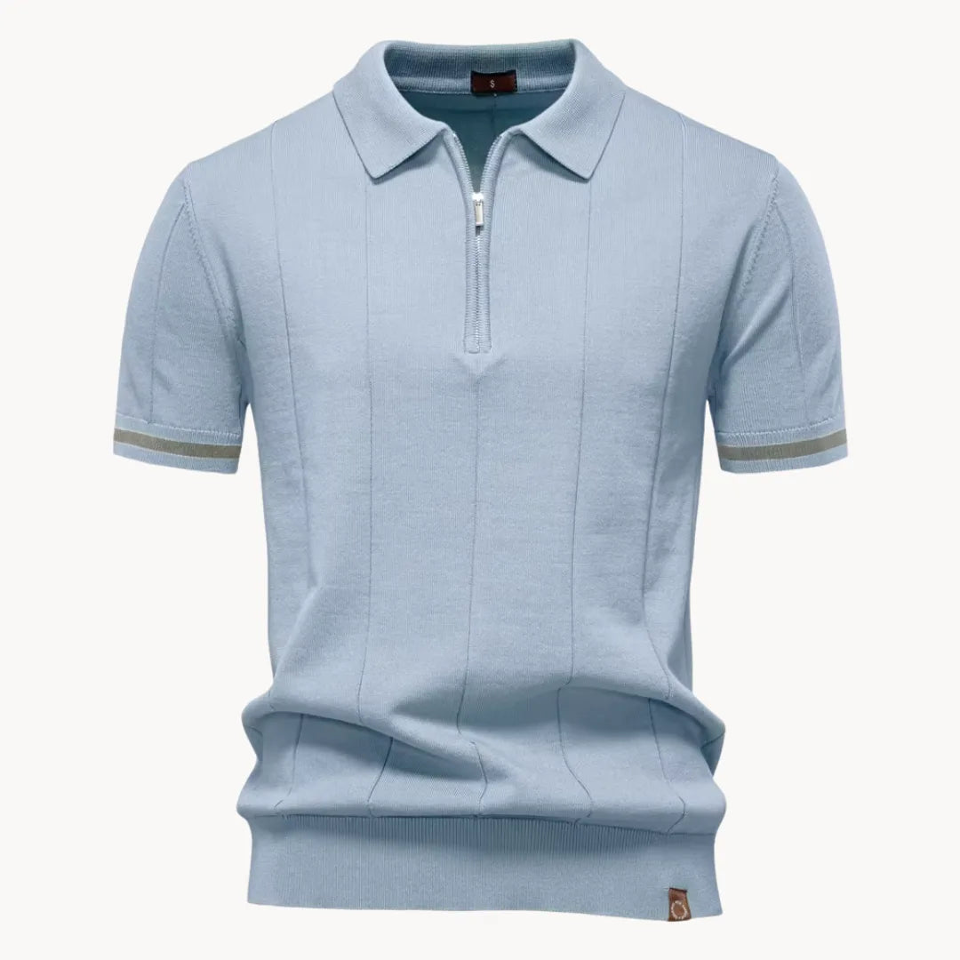 Men's Ribbed Zip Neck Polo Shirt