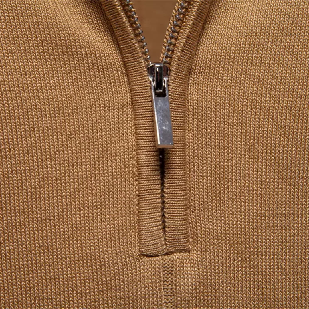 Men's Ribbed Zip Neck Polo Shirt