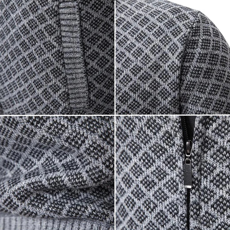 Men's Textured Zip-Up Knit Cardigan