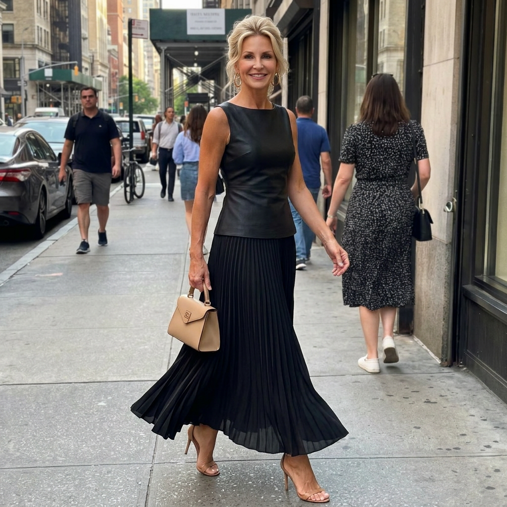 Women's Sleeveless Peplum Top & Pleated Maxi Skirt Set