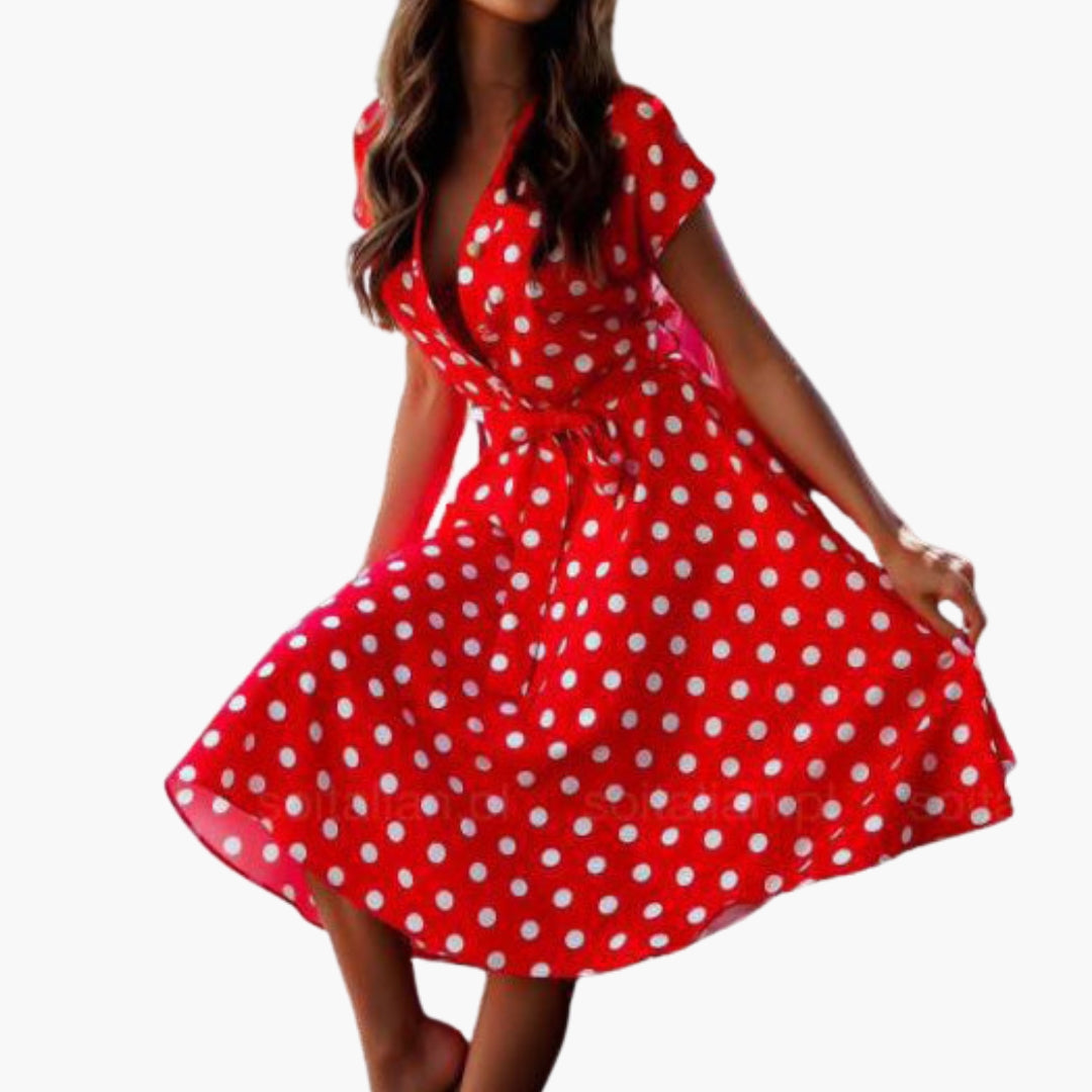 Elegant Short Sleeve V-Neck Midi Dress