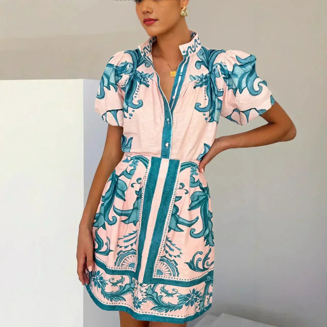 Women's Floral Print Puff Sleeve Mini Dress