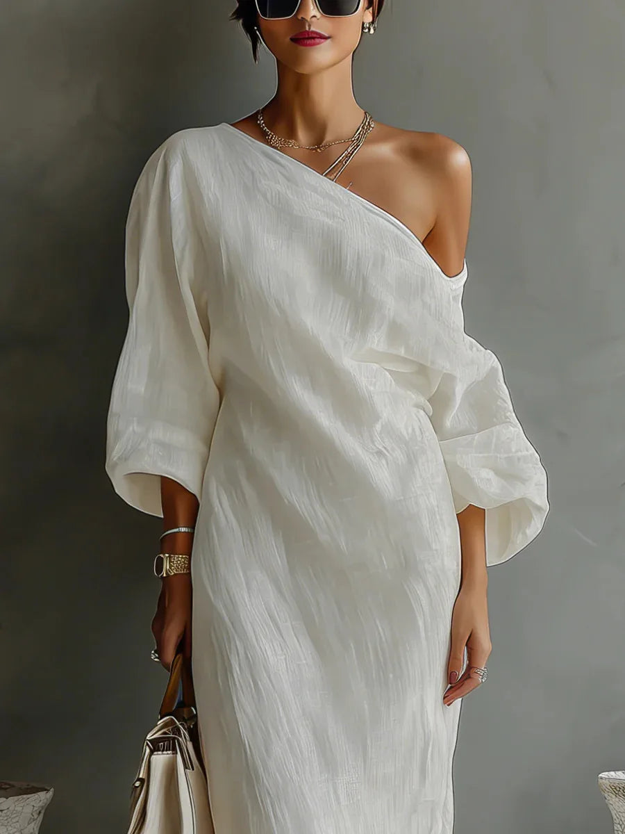 Women's One-Shoulder Maxi Dress with Batwing Sleeves