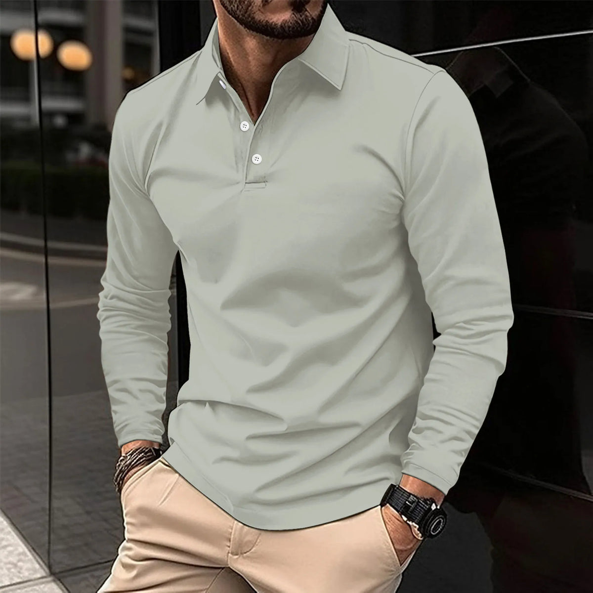 Men's Smart Casual Long-Sleeve Polo Shirt