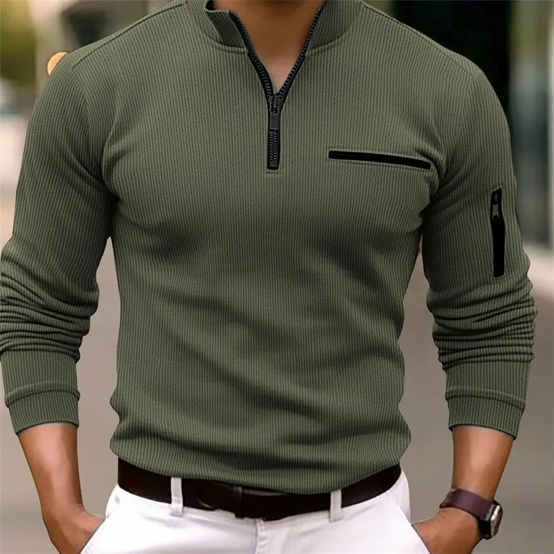 Men’s Slim Fit Long-Sleeve Quarter Zip Polo Shirt