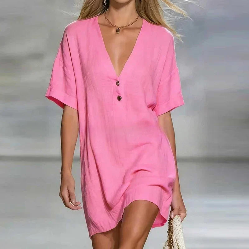 Women's Relaxed Button-Front Mini Shirt Dress