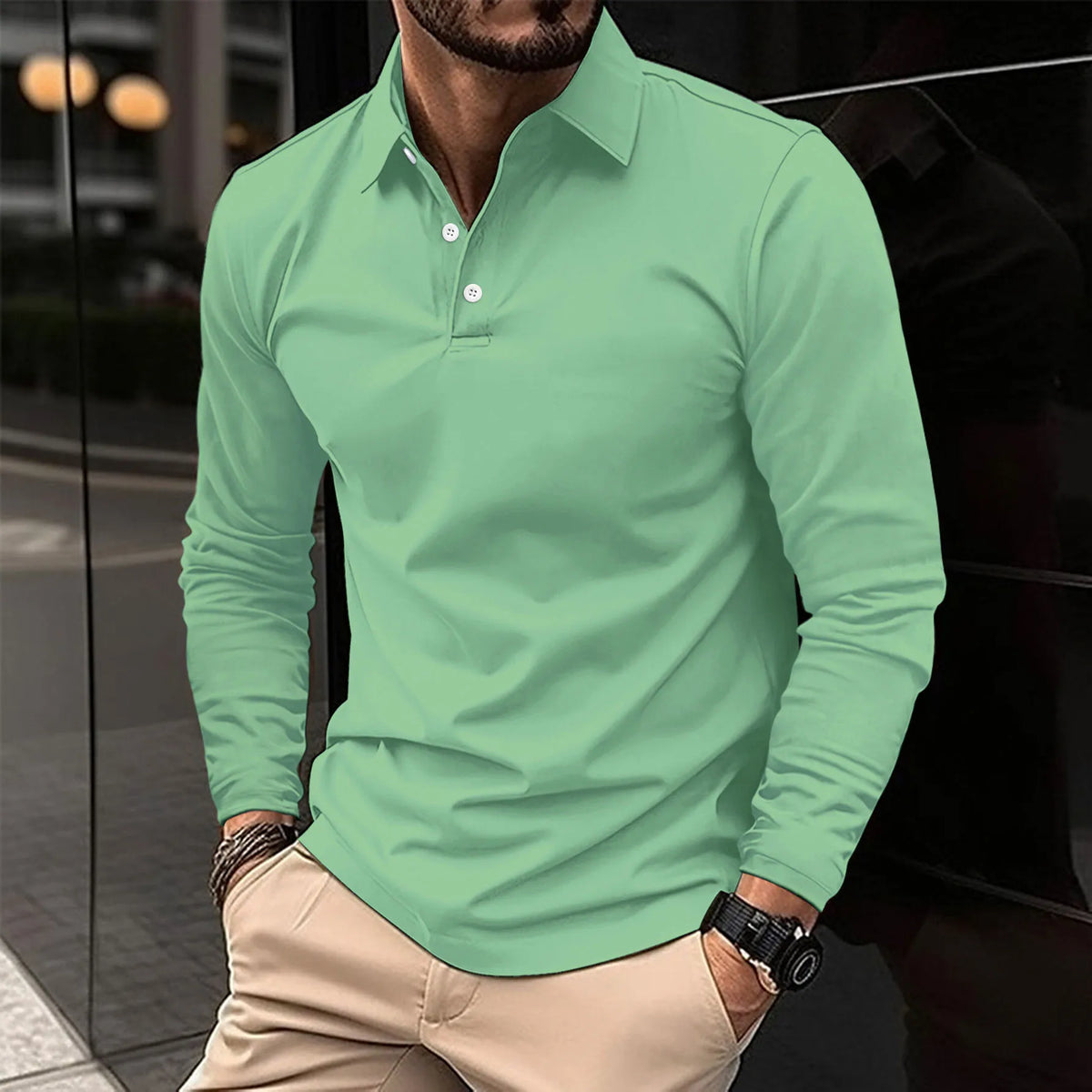 Men's Smart Casual Long-Sleeve Polo Shirt