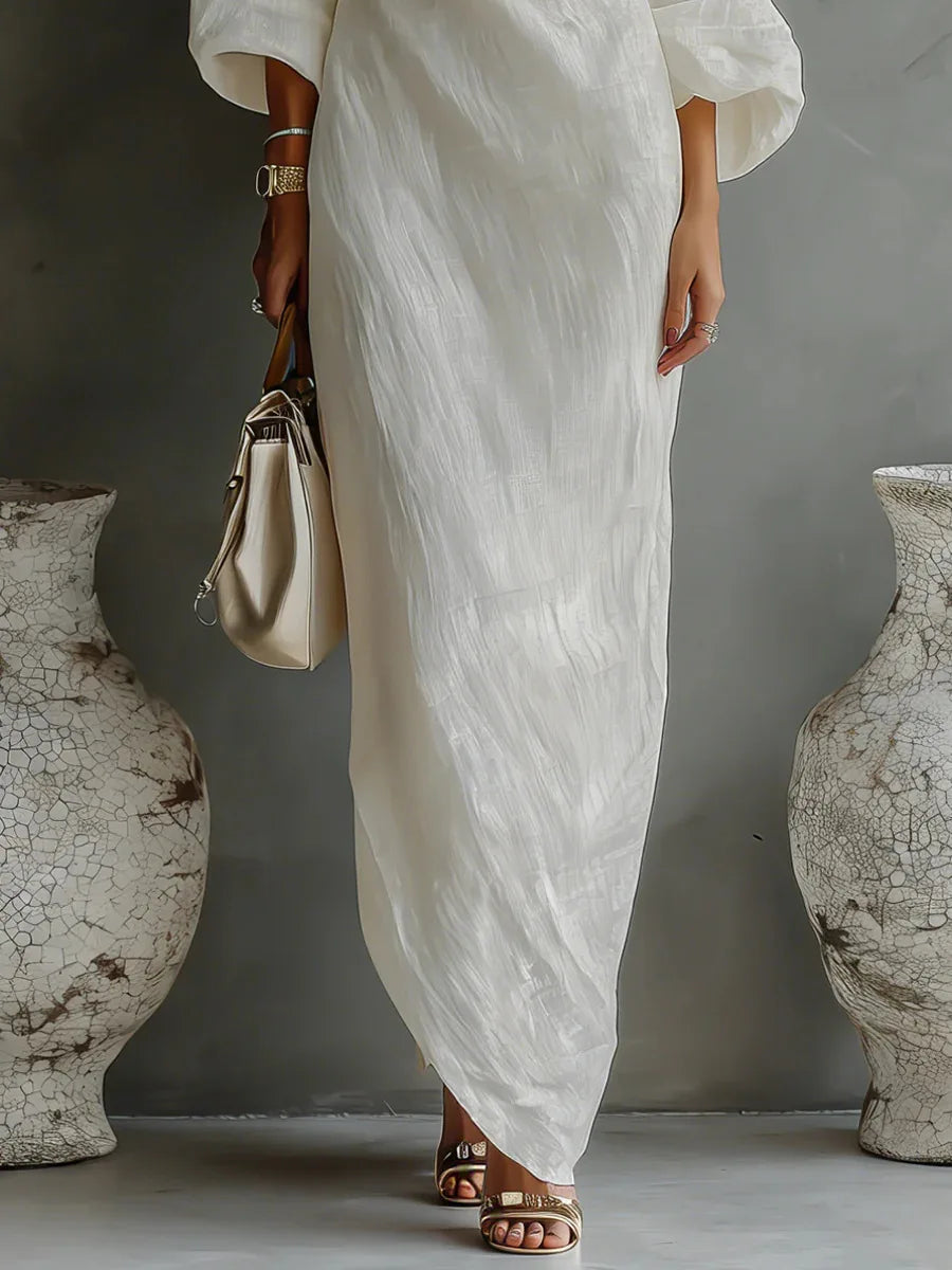 Women's One-Shoulder Maxi Dress with Batwing Sleeves