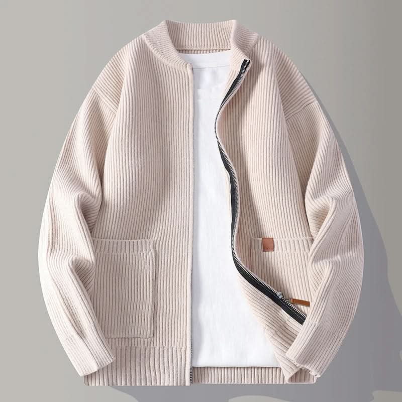 Men's Ribbed Knit Stand Collar Cardigan