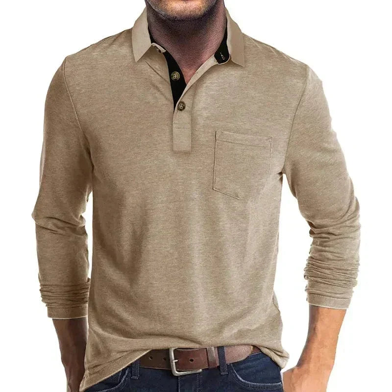 Men's Long-Sleeve Polo Shirt with Chest Pocket