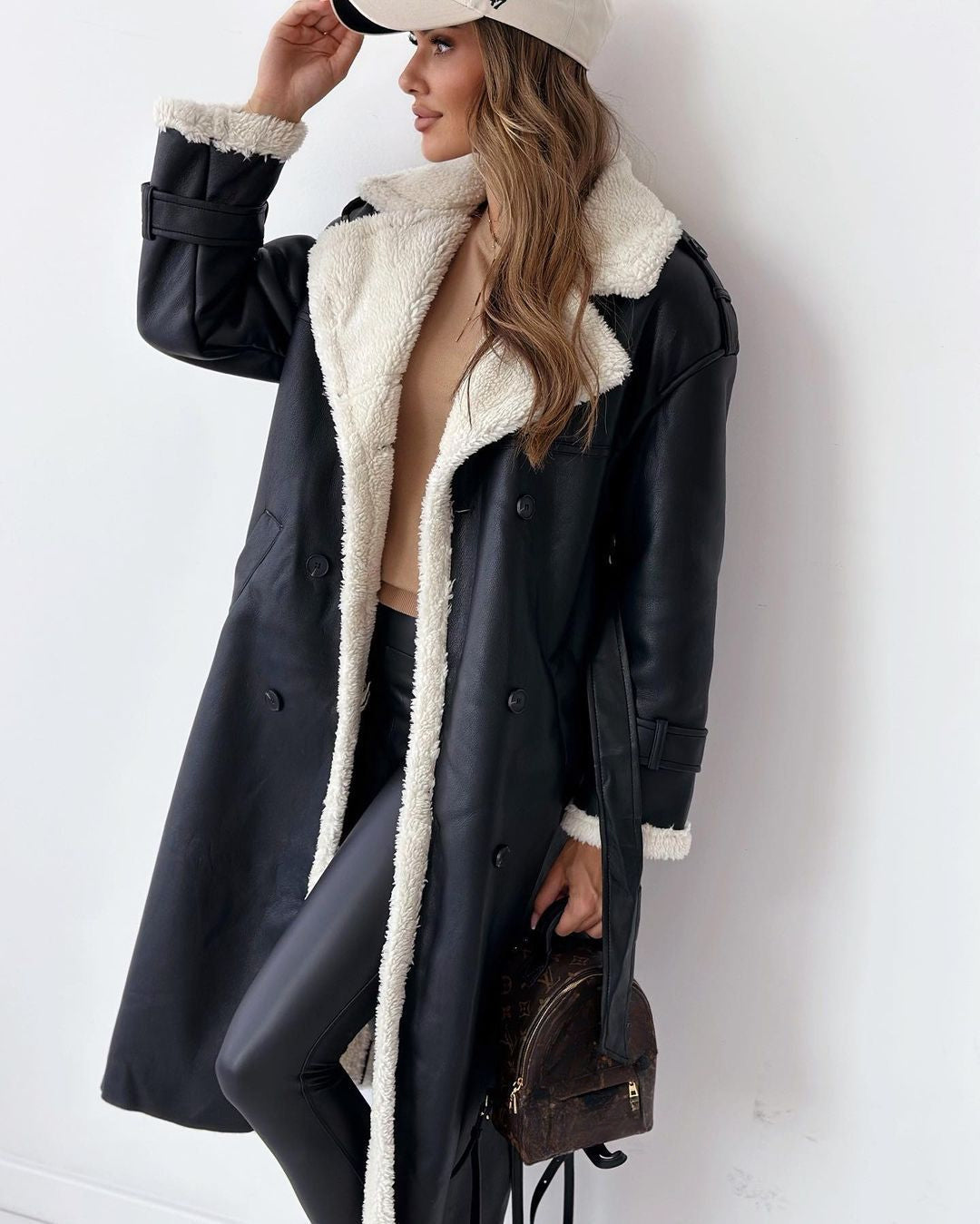 Women's Knee Length Teddy Lined Trench Coat