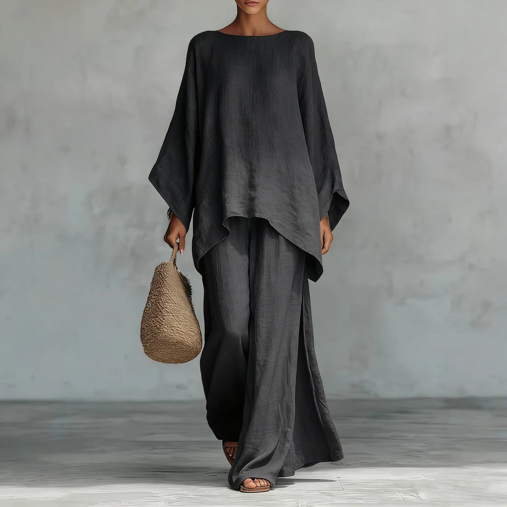 Women's Asymmetrical Co-Ord Set with Top and Wide-Leg Pants