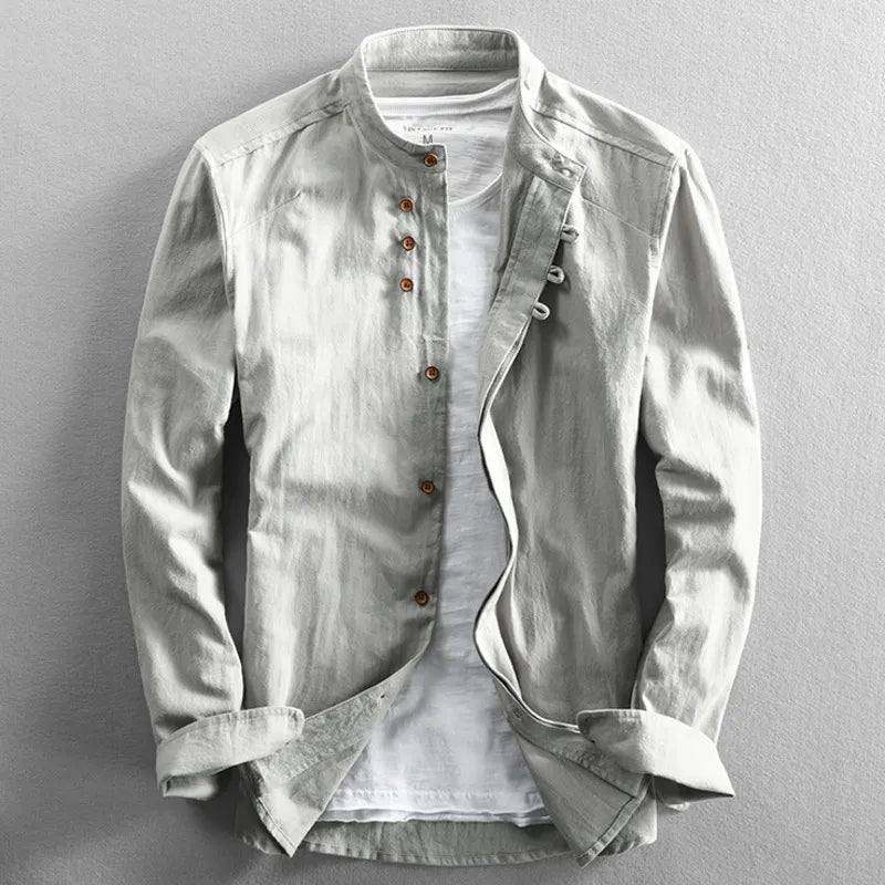 Men's Mandarin Collar Button-Up Shirt