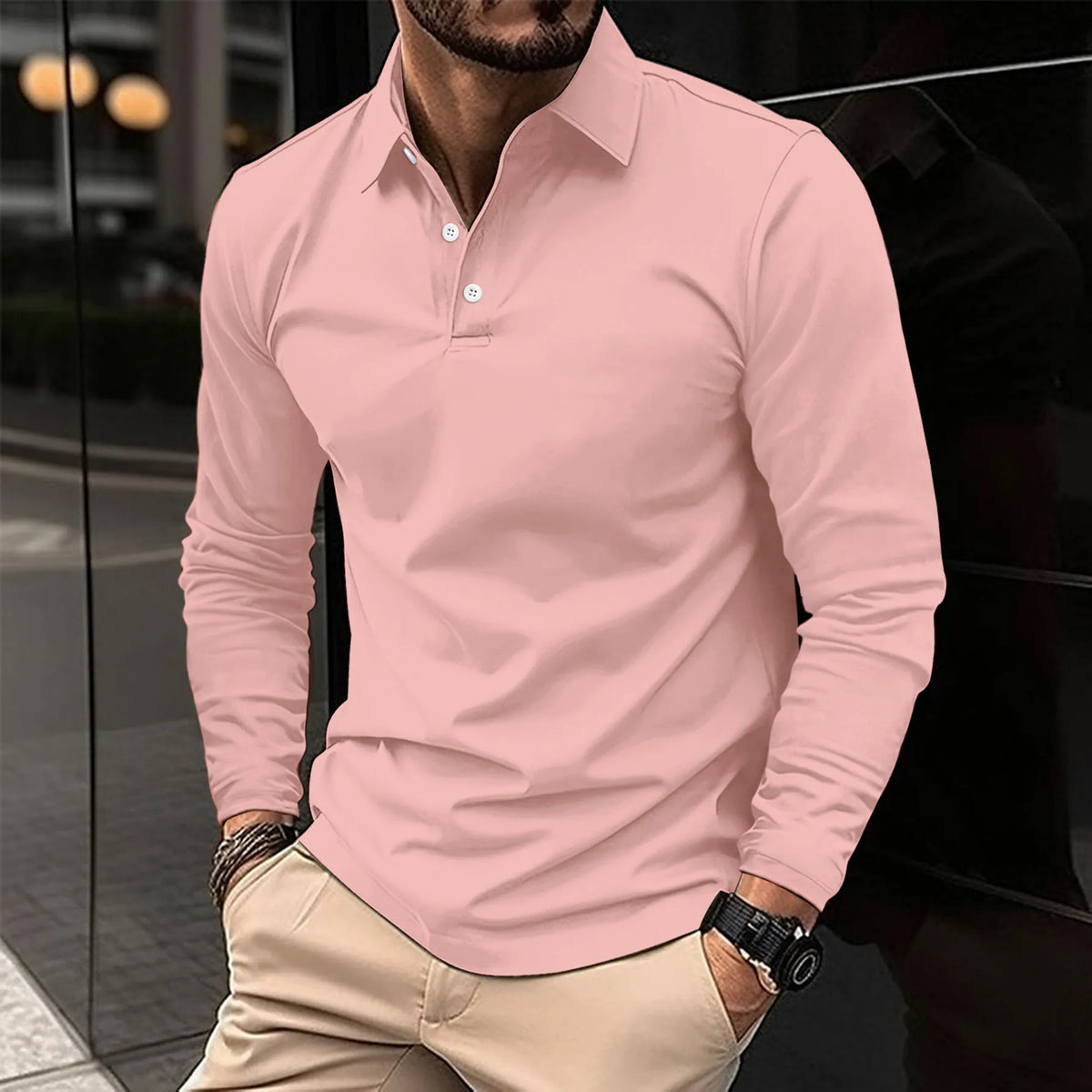Men's Smart Casual Long-Sleeve Polo Shirt