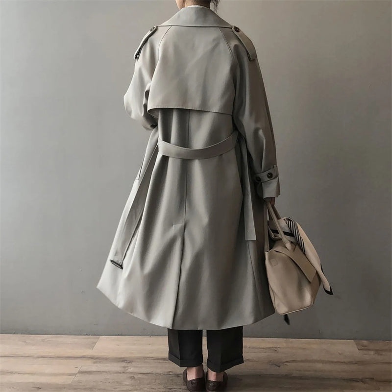 Stylish Women's Waterproof Long Trench Coat with Notched Collar
