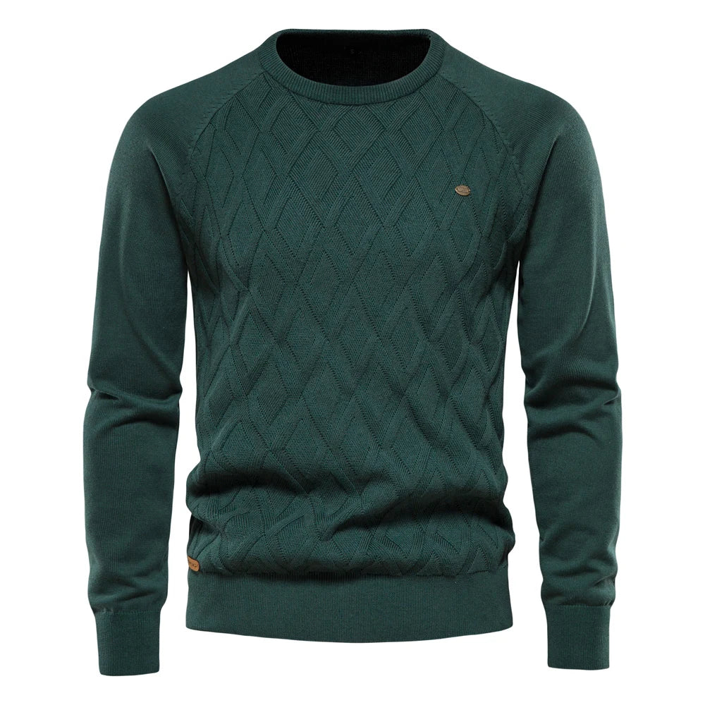 Men's Crew Neck Knit Sweater with Textured Design