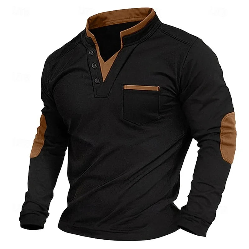 Men's Long Sleeve Henley V-Neck Sweater