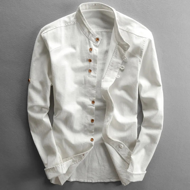 Men's Mandarin Collar Button-Up Shirt