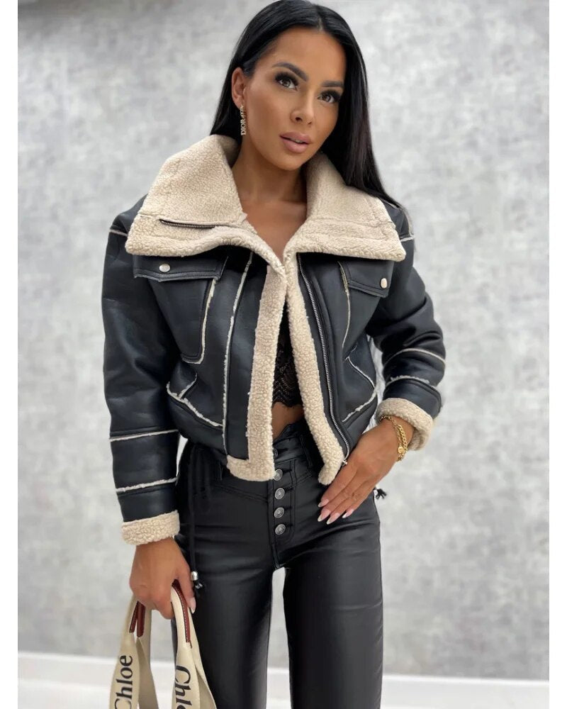 Women's Stylish Cropped Leather Jacket