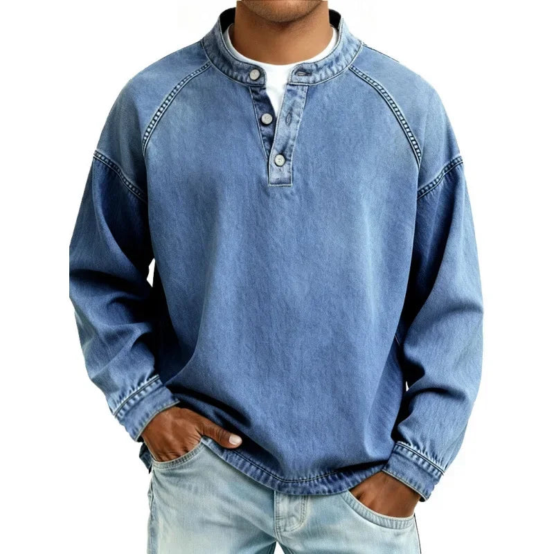 Men's Vintage Button Long Sleeve Henley Shirt