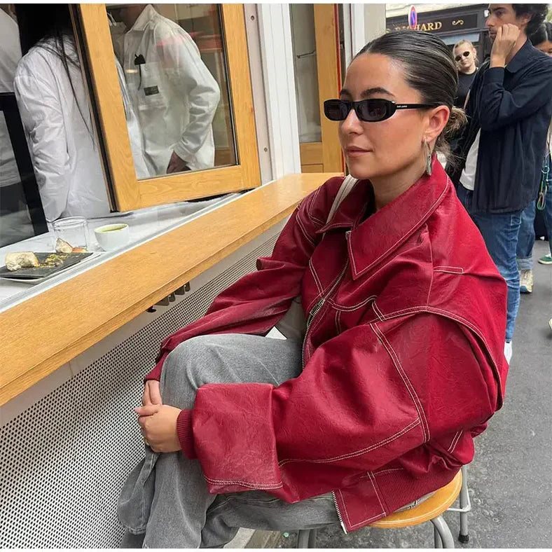 Women's Red Oversized Bomber Jacket