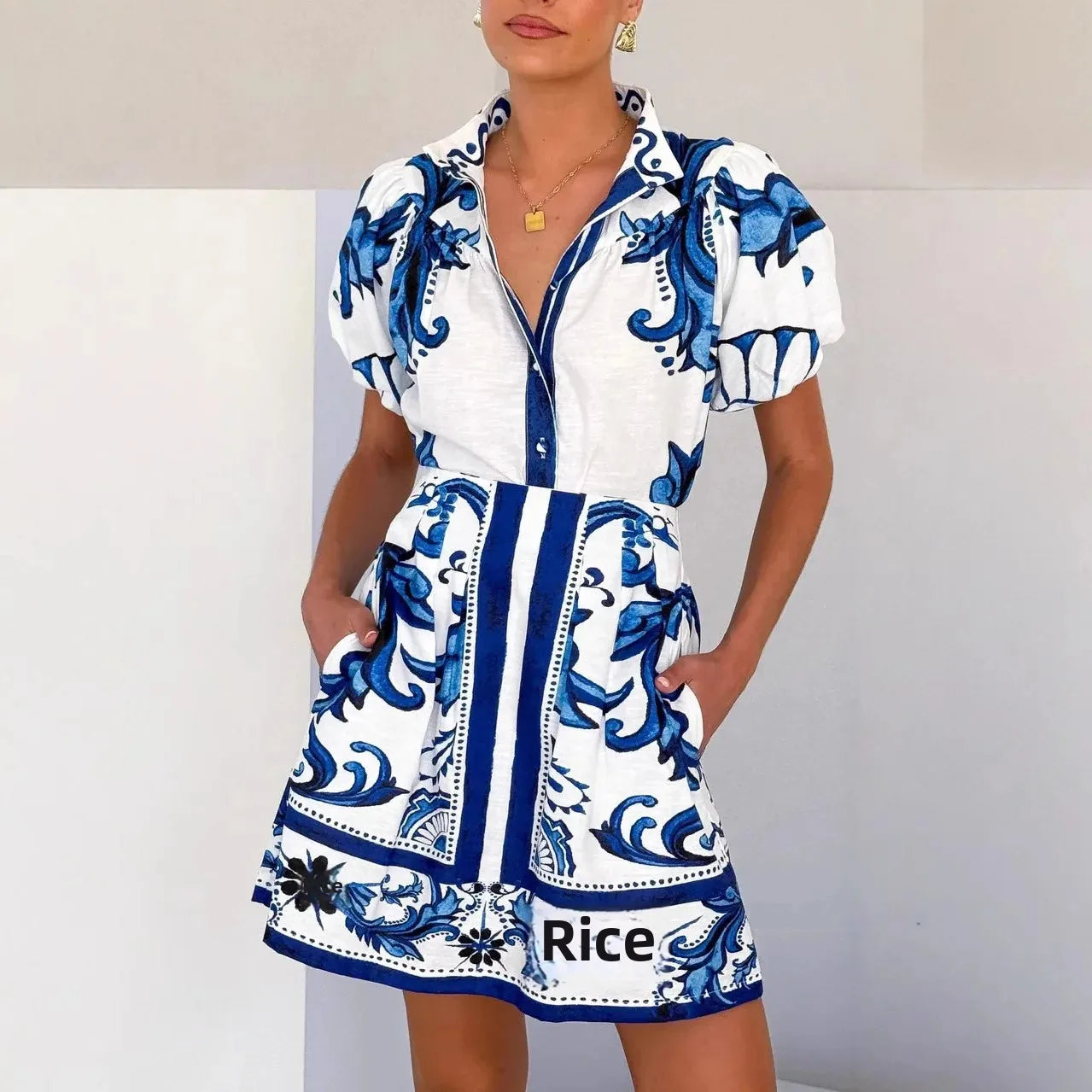 Women's Floral Print Puff Sleeve Mini Dress