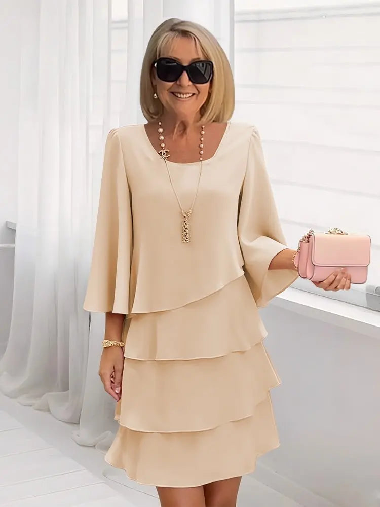 Women's Tiered Ruffle Mini Dress Flutter Sleeves