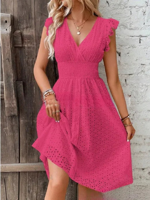 Women's V-Neck Eyelet Summer Dress A-Line