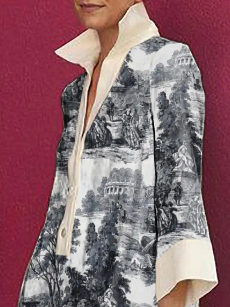 Stylish Vintage Toile Prints Mini Tunic Dress for Women