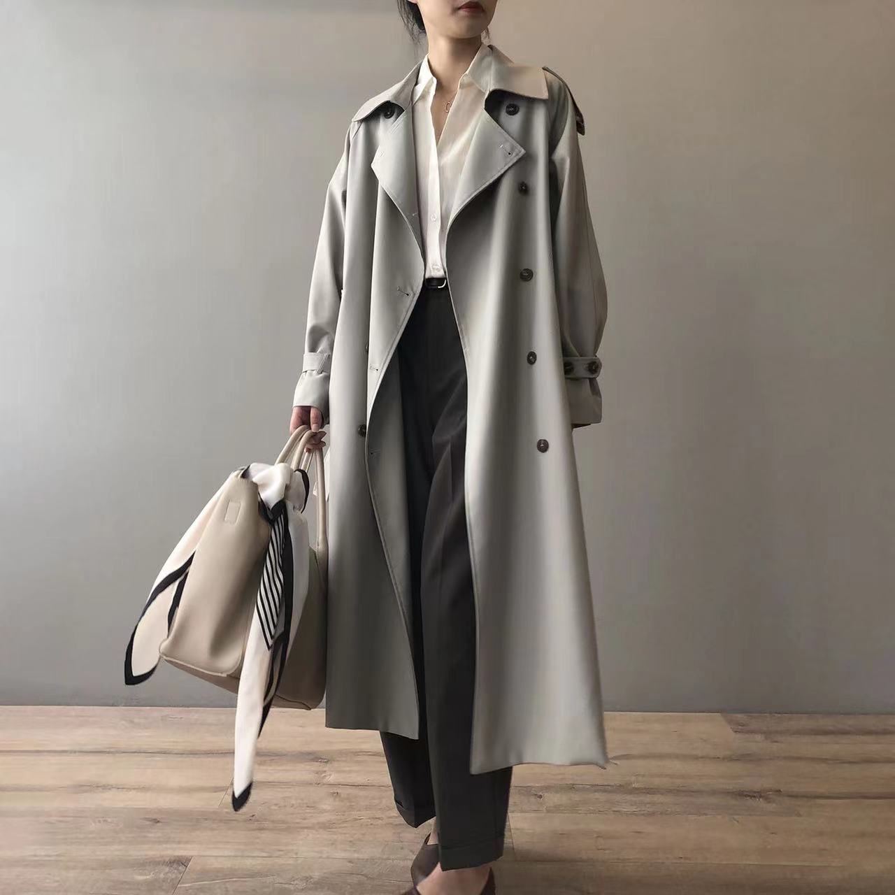 Stylish Women's Waterproof Long Trench Coat with Notched Collar