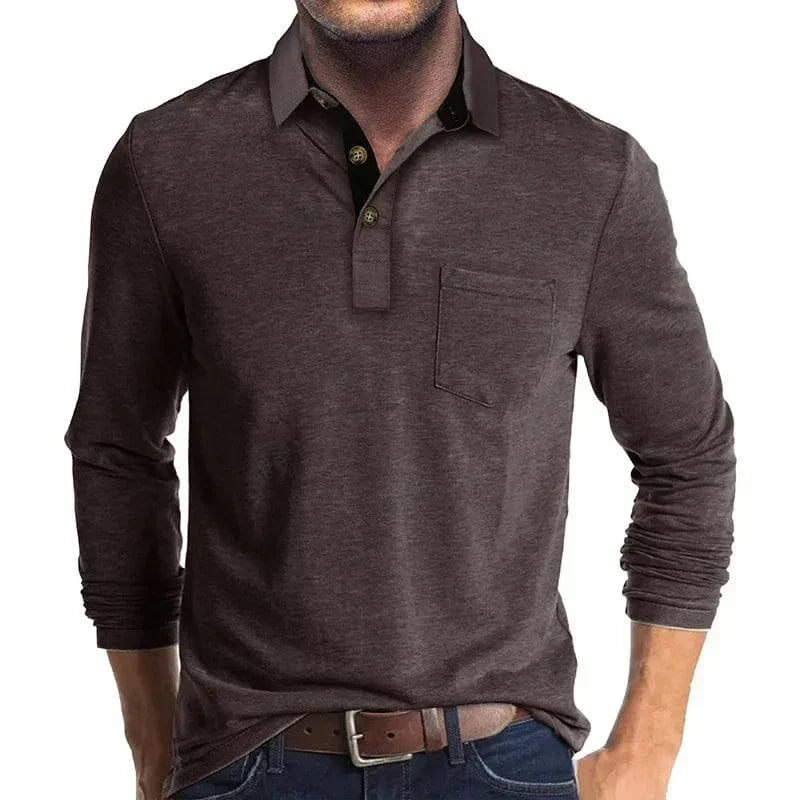 Men's Long-Sleeve Polo Shirt with Chest Pocket