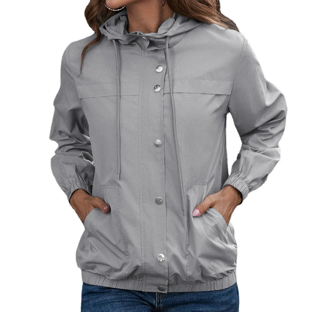 Stylish Women's Waterproof Trench Coat with Hood and Long Sleeves