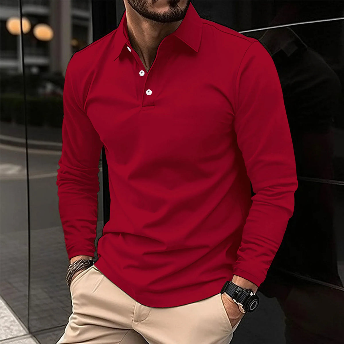 Men's Smart Casual Long-Sleeve Polo Shirt