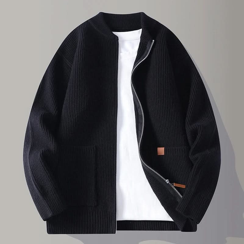 Men's Ribbed Knit Stand Collar Cardigan