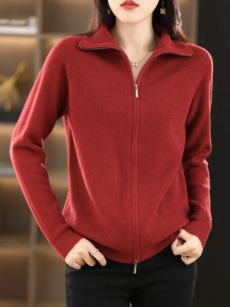 Women's Cardigan with Dual Zip Closure