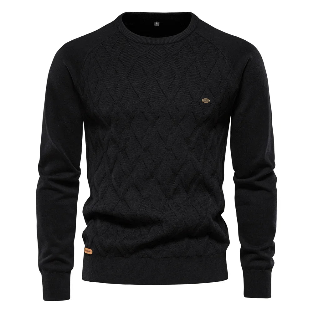 Men's Crew Neck Knit Sweater with Textured Design