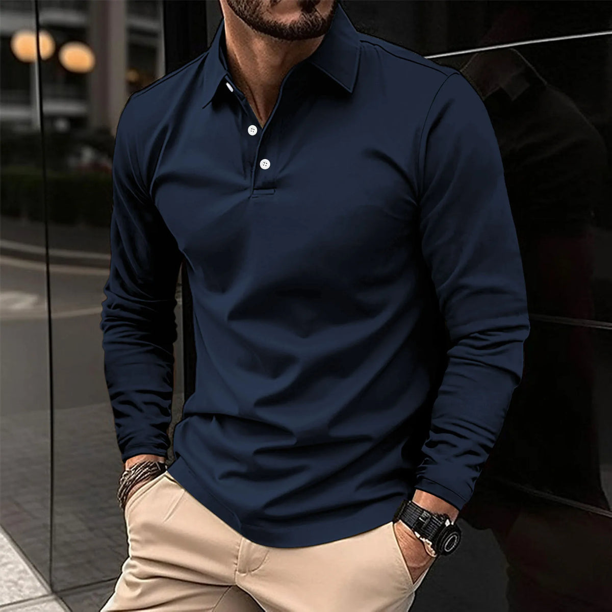 Men's Smart Casual Long-Sleeve Polo Shirt