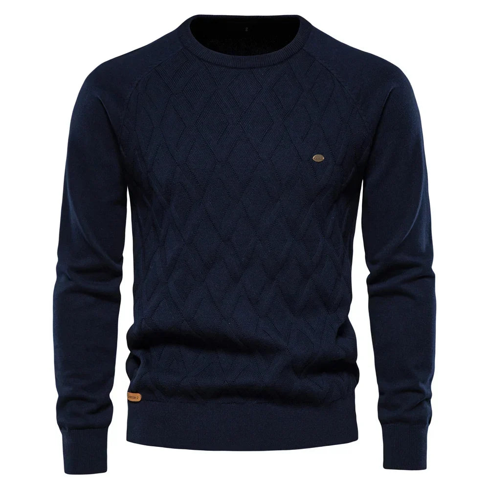 Men's Crew Neck Knit Sweater with Textured Design