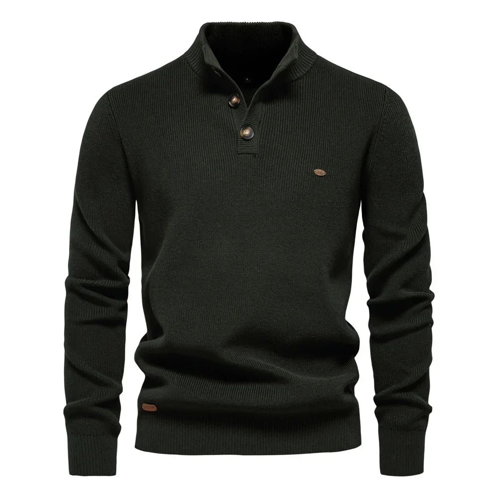 Men's Button-Detail Crew Neck Sweater