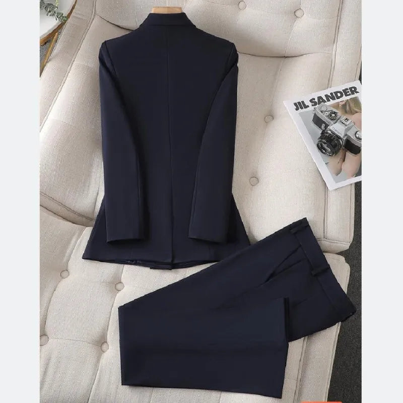 Stylish Solid Color Women's Blazer and Pants Set