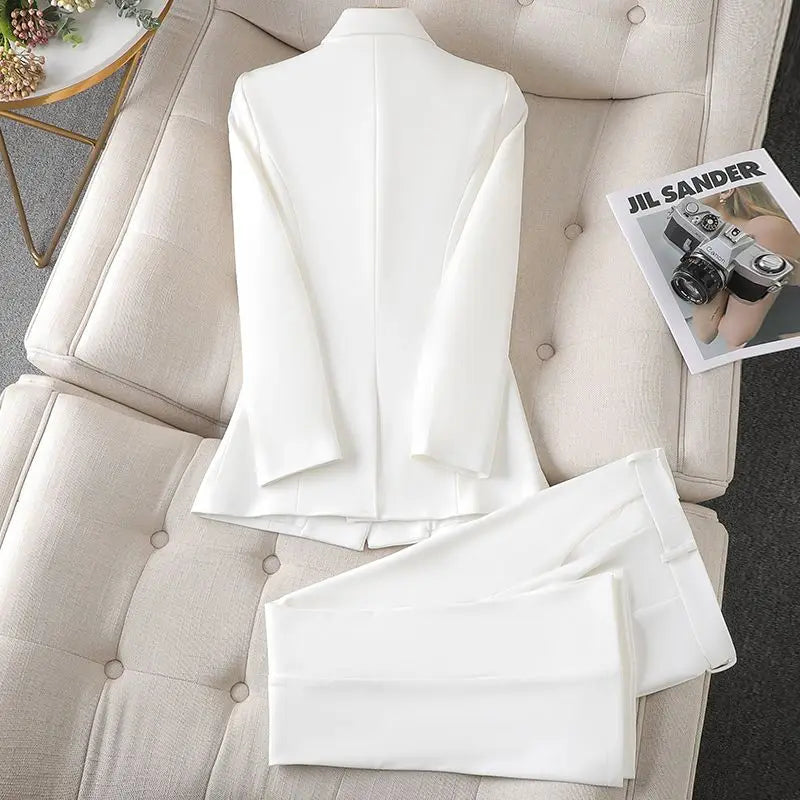 Stylish Solid Color Women's Blazer and Pants Set