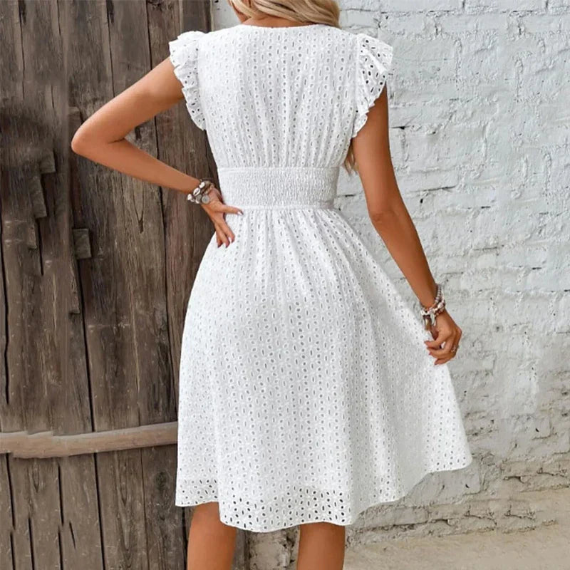 Women's V-Neck Eyelet Summer Dress A-Line