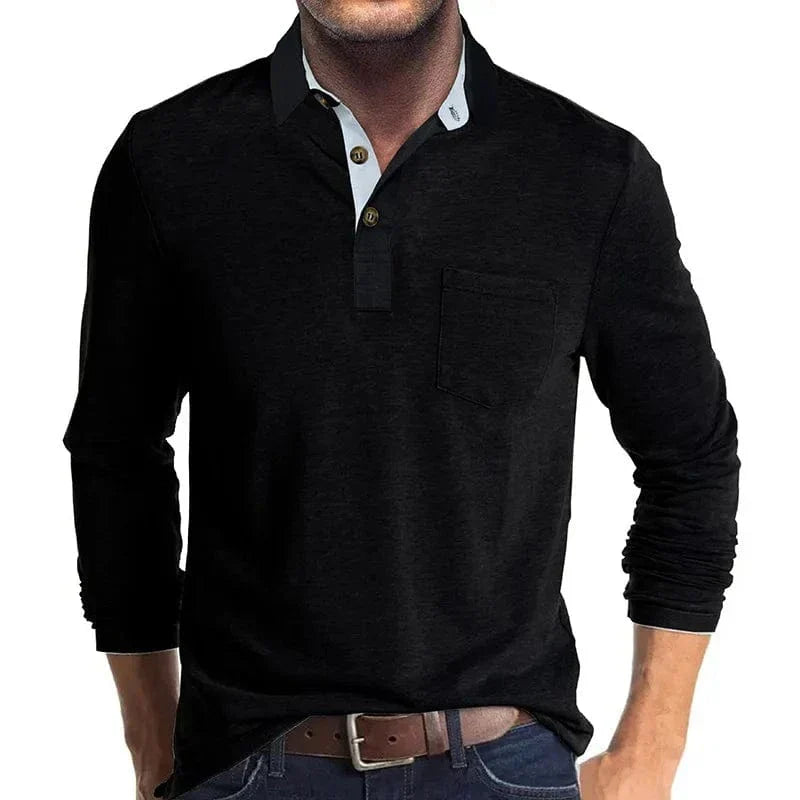 Men's Long-Sleeve Polo Shirt with Chest Pocket