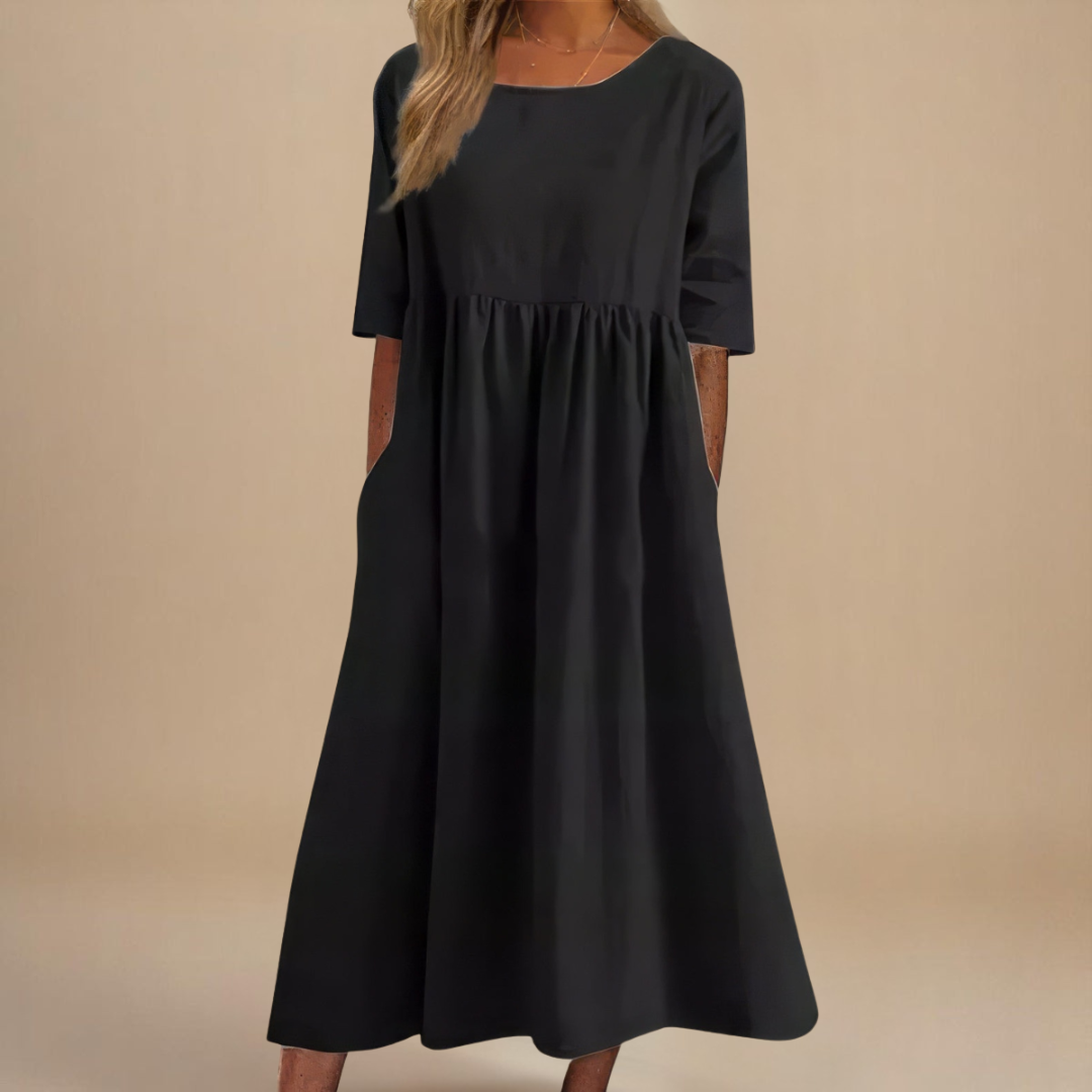 Women's Empire Waist Midi Dress with Relaxed A-Line Silhouette